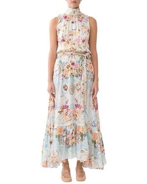 CAMILLA Silk Tie Neck Maxi Dress - White