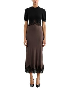 Toccin Kaya Colorblocked Lace Trim Midi Dress - Brown