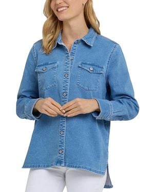 NYDJ Oversized Knit Denim Shirt - Blue