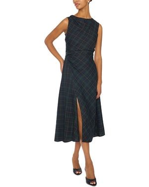 Vince Camuto Printed Pleated Shoulder Midi Dress - Blue