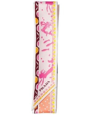 Prada Printed Silk Twill Skinny Scarf - Pink