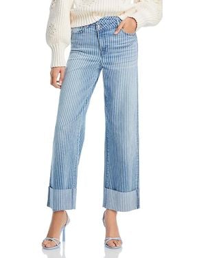 Aqua Striped Cuffed Dad Jeans - Blue