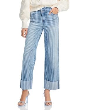 Aqua Striped Cuffed Dad Jeans - Blue
