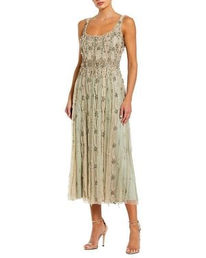 green embellished mesh sleeveless scoop neck midi dress Green Beaded Sleeveless Scoop Neck Midi Dress