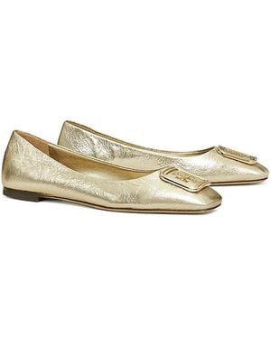 Tory Burch Georgia Metallic Leather Ballet Flats - Natural