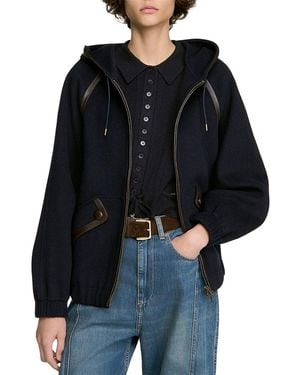 Sandro Brooks Wool Hooded Jacket - Black