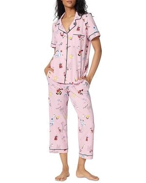 Bedhead Minuet Toile Short Sleeve Classic Stretch Jersey Cropped Pajama Set - Pink