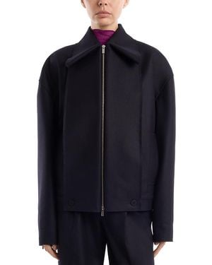 Issey Miyake Wool Blend Zip Front Jacket - Blue
