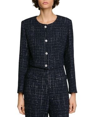 Sandro Ophelie Tweed Collarless Jacket - Blue
