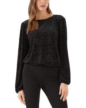 Karen Kane Petite Velvet Burnout Boat Neck Blouson Sleeve Top - Black