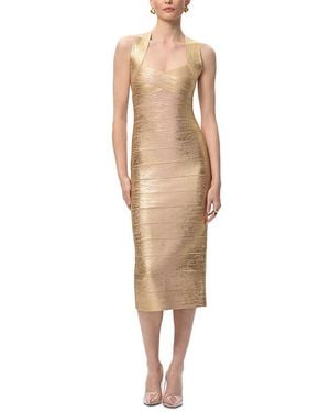 Hervé Léger Foil Bodycon Dress - Natural