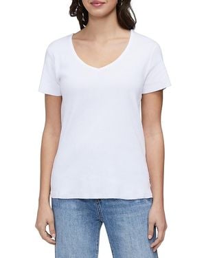 Three Dots Cotton V Neck Tee - White