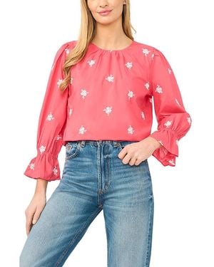 Cece Embroidered Shirred Neck Top