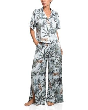 MIDNIGHT BAKERY Printed Satin Palazzo Pajama Set - Blue