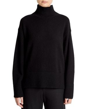 Vince Wool Cashmere Turtleneck Side Slit Sweater - Black