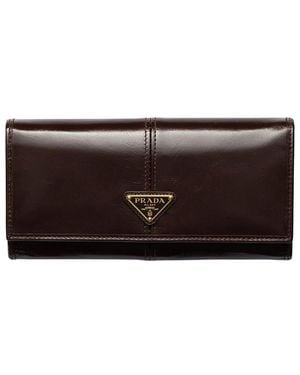 Prada Large Leather Wallet - Brown