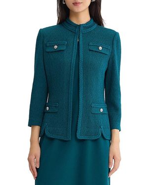 Ming Wang Plus Braided Trim Pointelle Knit Jacket - Blue
