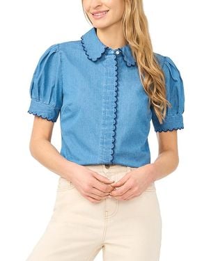 Cece Scallop Trim Button Up Top - Blue