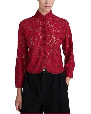 FRAME The Lace Salon Button Front Top - Red