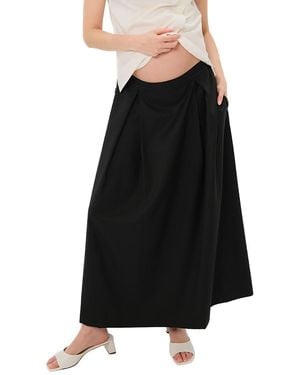 Marion Over-Under Bump Pleated Tencel Maternity Maxi Skirt - Black