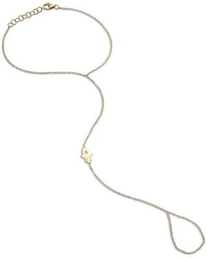 Zoe Lev 14K Diamond Hamsa Hand Hand Chain Bracelet - Metallic