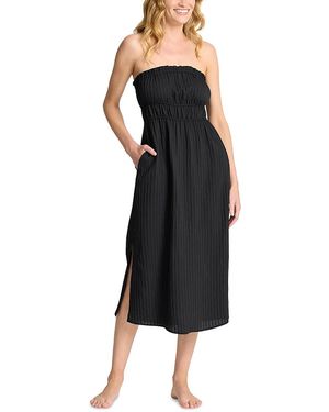 Tommy Bahama Beachy Woven Stripe Sleeveless Midi Dress Swim Cover-Up - Black
