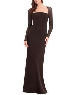 Dress the Population Maxwell Long-Sleeve A-Line Crepe Gown - Brown