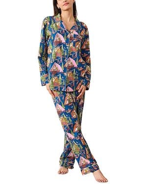 Printfresh Print Fresh Bonfire Stories Long Pajama Set - Blue