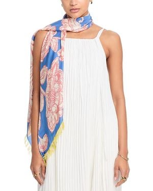 Echo Block Floral Oversized Silk Scarf - White