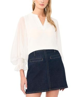 Vince Camuto V Neck Sheer Sleeve Top - Blue