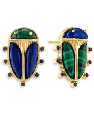 Capucine de Wulf Multi Gemstone Scarab Mismatch Stud Earrings - Blue