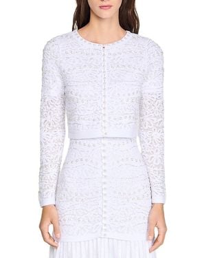 Sandro Cropped Pearl Cardigan - White