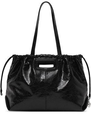 Maje M Crackled Leather Tote - Black
