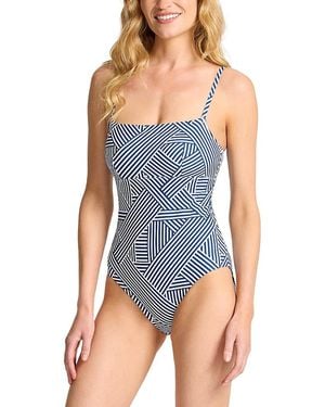 Tommy Bahama Palm Modern Stripe Maillot One Piece Swimsuit - Blue