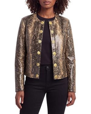 Bagatelle Shiny Snake Embossed Faux Leather Jacket - Black