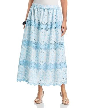 Aqua Embroidered Midi Skirt - Blue