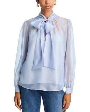 Aqua Tie Neck Long Sleeve Top - Blue