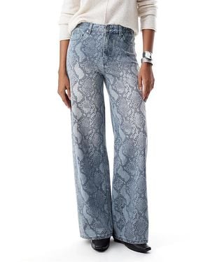 Bayeas Snakeskin Print High Rise Wide Leg Denim Jeans Stretch Comfortable Wear - Blue