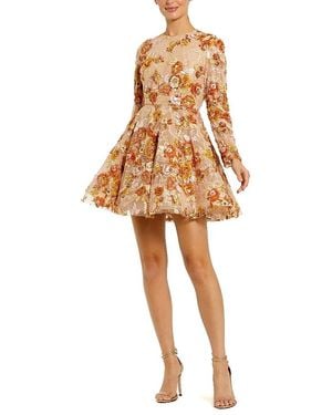 Mac Duggal High Neck Long Sleeve Sequin A Line Mini Dress - White