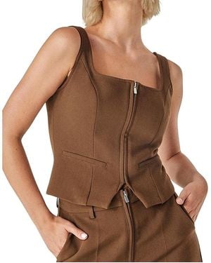 Nasty Gal Zip Front Sleeveless Tailored Top - Brown