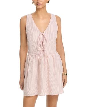 Aqua Stripe Poplin Front Tie Mini Dress - Pink