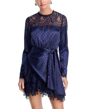 Aqua Lace Trim Long Sleeve Mini Dress - Blue