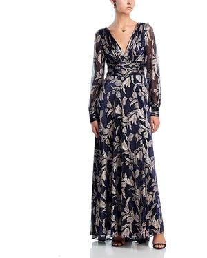 Aqua Metallic Leaf Gown - Blue