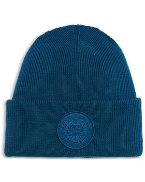 Canada Goose Arctic Disc Merino Wool Logo Patch Ribbed Toque - Blue