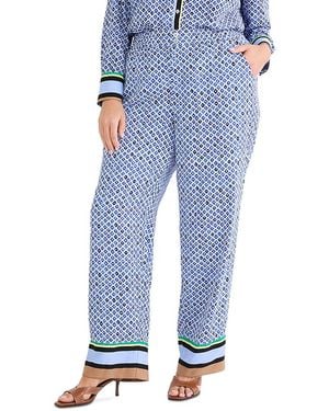 NIC+ZOE Mosaic Trimmed Lenox Wide Leg Pants - Blue
