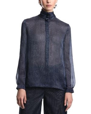 Emporio Armani Printed Satin Button Up Blouse - Blue