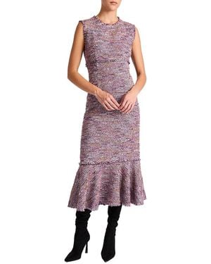 Santorelli Andi Sleeveless Tweed Midi Sheath Dress With Flared Skirt Panel - Purple