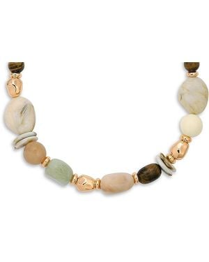 Ettika Serene Stone Gemstone Beaded Collar Necklace, 15.5-18.5 - Metallic