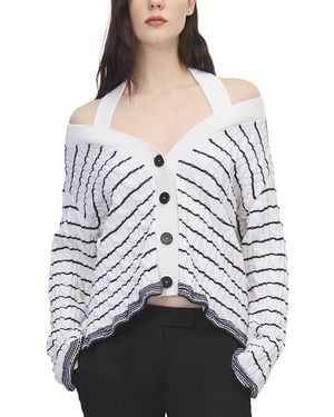 McQueen Wool Off-The-Shoulder Striped Cardigan - Gray