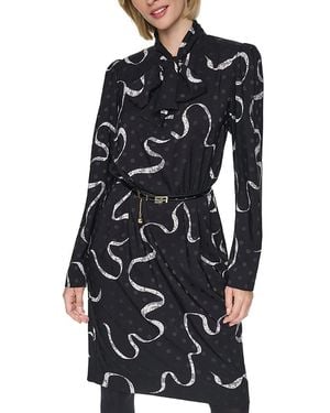 Sonia Rykiel Bow Tie Long Sleeve Knee Length Dress Exclusive - Blue